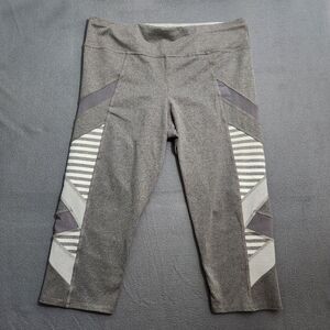 Splendid Women XL Gray Activewear Capri Leggings Striped Cross Panel Detail